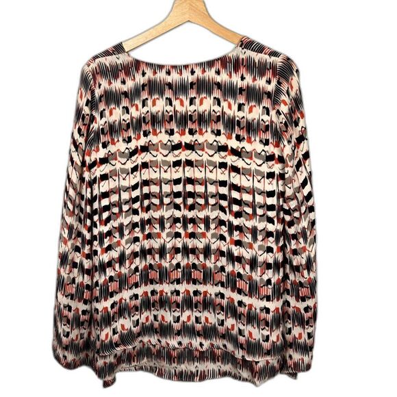 Parker Abstract Long Sleeve Blouse w/ Bell Sleeves and V- Neck, Size S, EUC - Picture 2 of 7